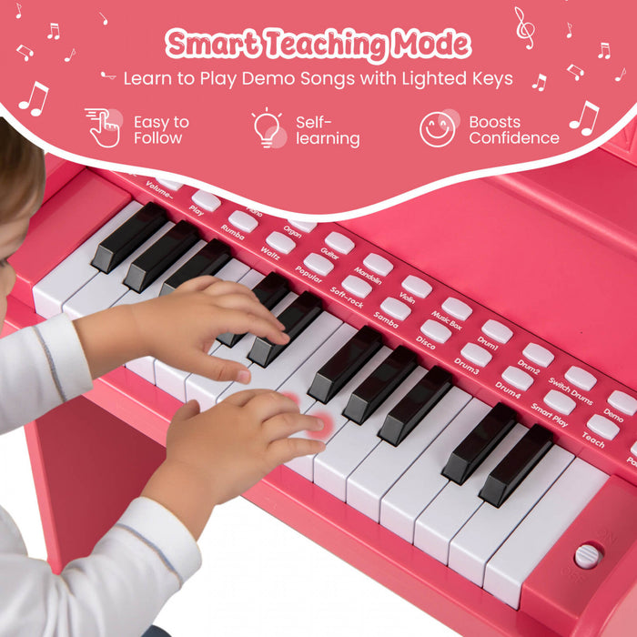 Costway 25 Keys Digital Piano with Music Stand Stool Lighted Keys Teaching Mode for 3+ Kids Pink