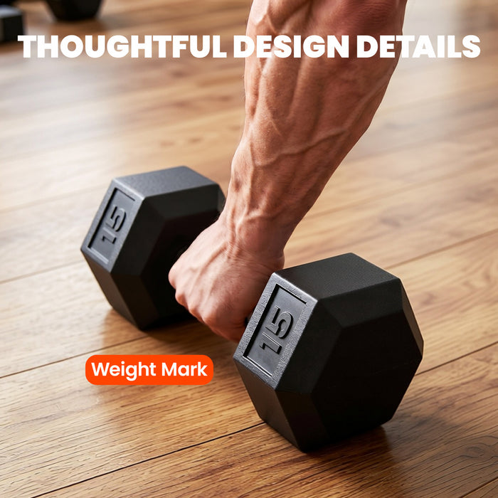 Soozier 2 x 15 lbs Rubber Dumbbells Weight Set for Body Fitness Training