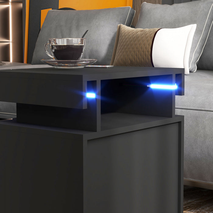 HOMCOM Nightstand, Side Table w/ LED Lights, for Bedroom Cement Grey