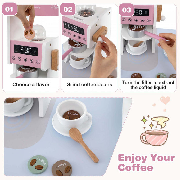 Honeyjoy Corner Kitchen Playset With Coffee Machine Oven Microwave Washing Machine Pink