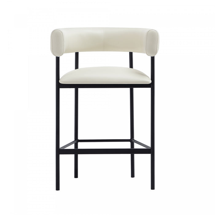 Onda Contemporary Vegan Leather Metal Counter Stool in Ivory