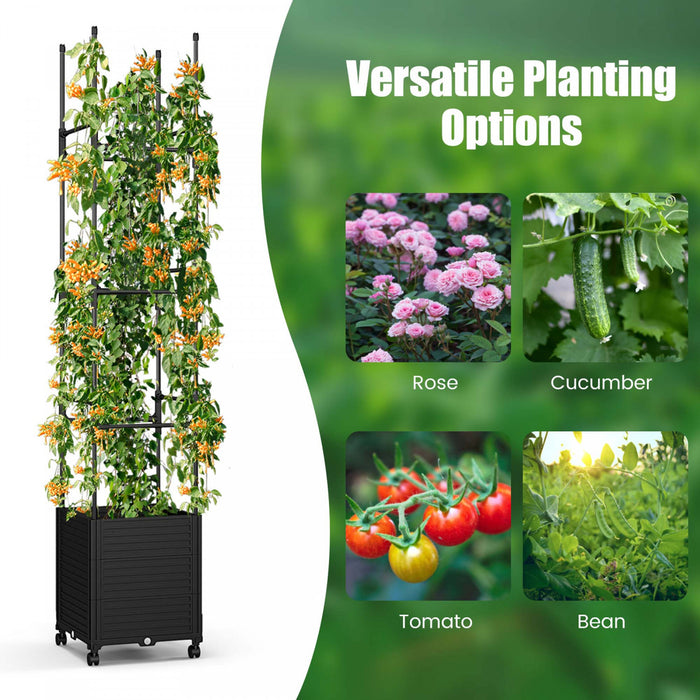 Costway 1 Pcs Raised Garden Bed With Trellis And Wheels Self-watering Planter Box With 3 Heights