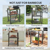 Outsunny 3-Shelf Outdoor Grill Dining Cart with Stainless Steel Tabletop, Pizza Oven Stand with 3 Hooks, Side Handle, BBQ Movable Food Prep Table with 4 Wheels for Backyard Party