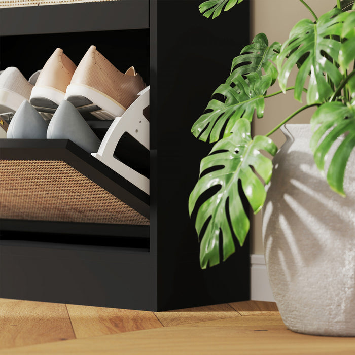 HOMCOM Rattan Shoe Storage Cabinet Organizer with 3 Flip Drawers