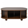 Ethan Oval Coffee Table with Sliding Doors and Hidden Storage,Dark Wood | Ethan table basse ovale – table basse avec portes coulissantes et rangement cache, bois fonce