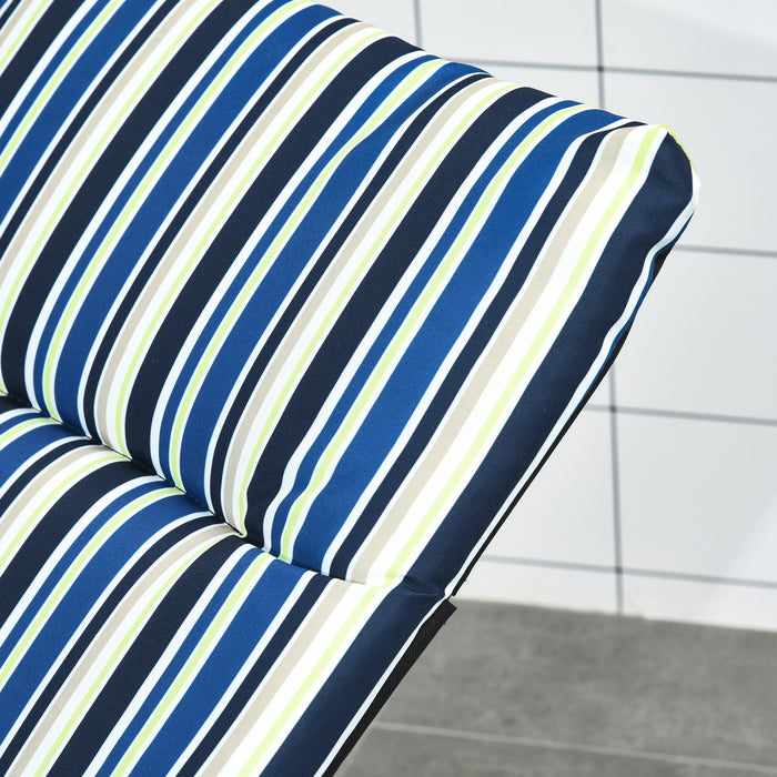 Outsunny Folding Lounge Chair W/ Cushion, Adjustable Back, Blue And White