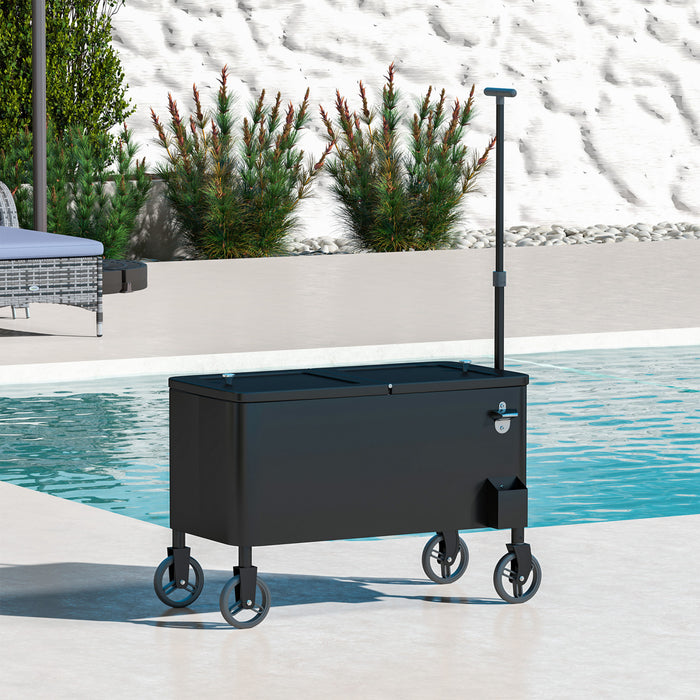 Outsunny 80qt Patio Cooler Cart Wheeled Cooler with Bottle Opener, Black