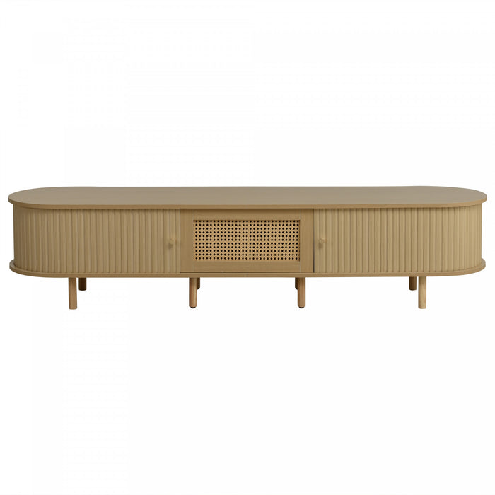 Lucas TV Stand Media Console with Rattan Drawer and Sliding Doors,Natural