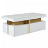 Noah Modern Coffee Table with Marble Pattern Top and Storage Drawers,White | Noah table basse moderne – table avec plateau a motif marbre et tiroirs de rangement, blanc
