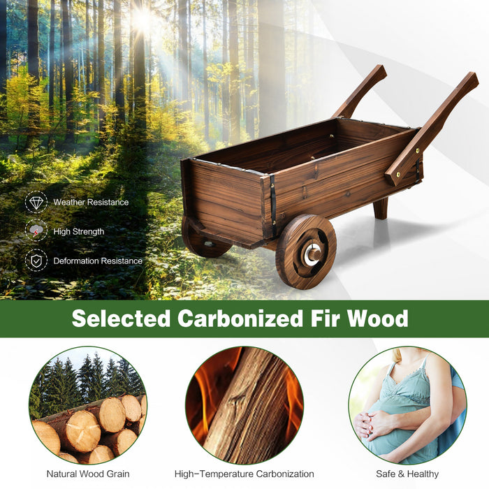 Costway Decorative Wagon Cart Plant Flower Pot Stand Wooden Raised Garden Planter Box
