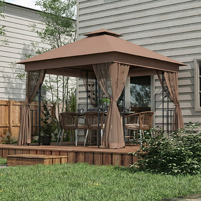 Outsunny 10' x 10' Patio Gazebo, Outdoor Gazebo Canopy, Dark Brown