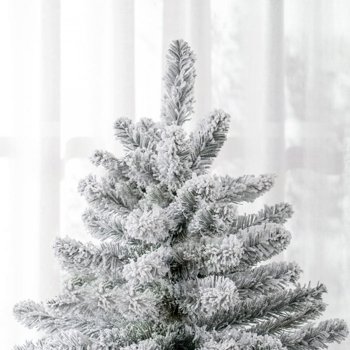 Homcom 5ft Flocked Artificial Christmas Tree With Metal Stand, Hinged Tips