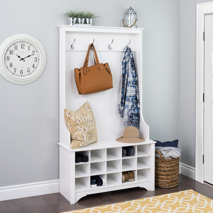 Hall Tree with Shoe Storage - White