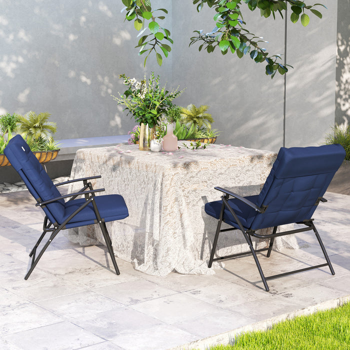 Outsunny Outdoor Folding Chairs Set Of 2, Padded Camping Chairs, Blue
