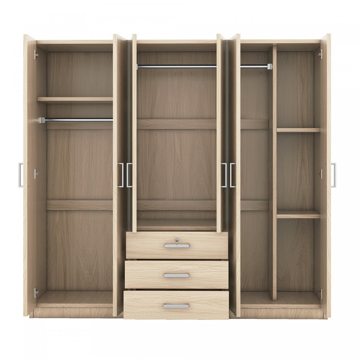 Peter 70.9\" 6-door Wooden Wardrobe With Drawers And Hanging Storage, Brown