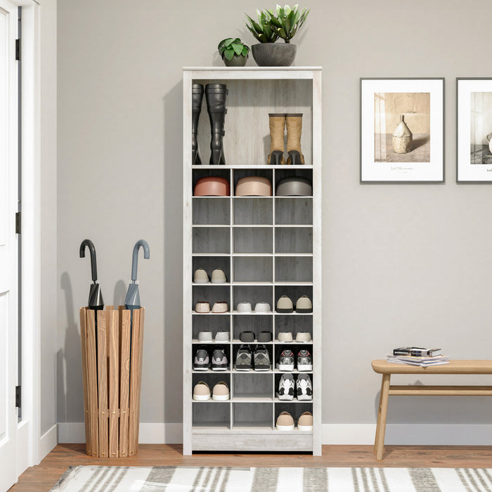 Rustic Ridge Farmhouse Shoe Storage Cabinet - Washed White