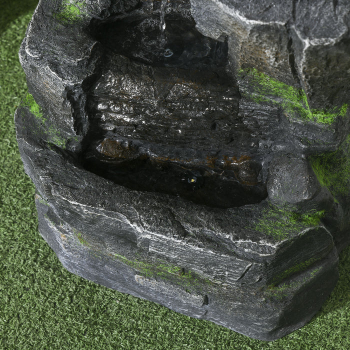 Outsunny Garden Fountain, Outdoor Water Feature With Led Light, Dark Grey