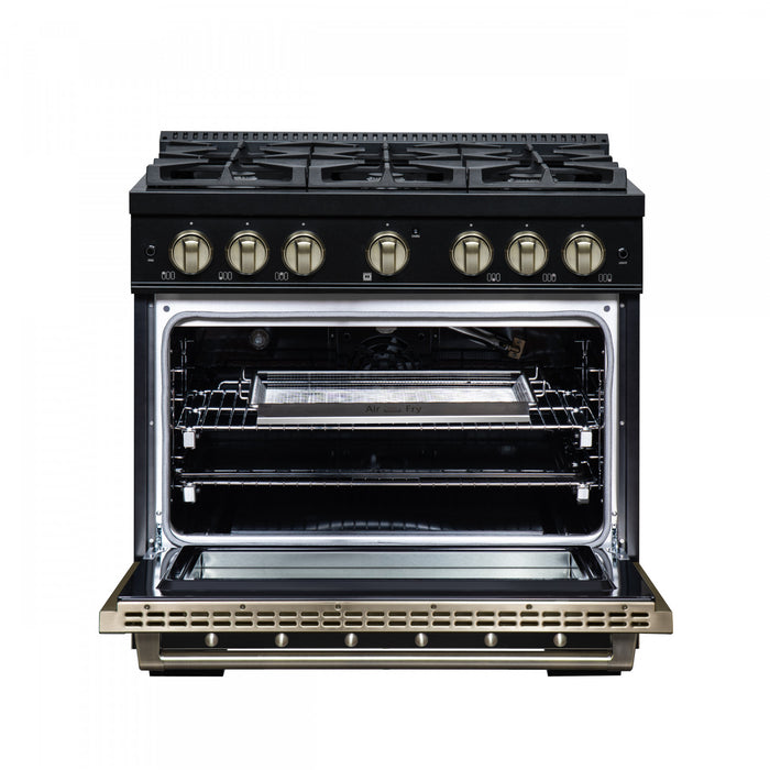 Forno Ambassador 36\" Gas Range in Black, 6 Sealed Burnes, 5.2 Cu.Ft. Oven - FFSGS6299-36CPBLK