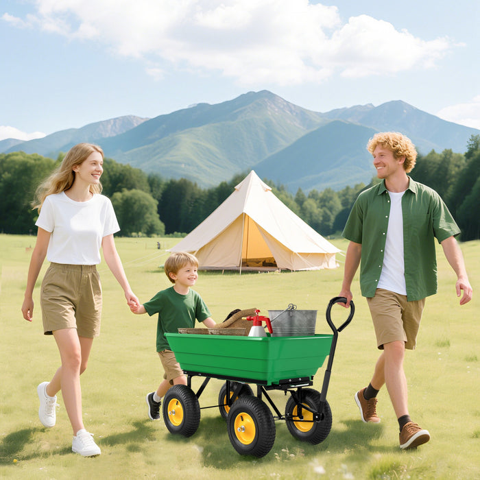 Outsunny Garden Dump Cart Heavy Duty 440lbs Wagon with Steel Frame and 10'' Pneumatic Tires, Green