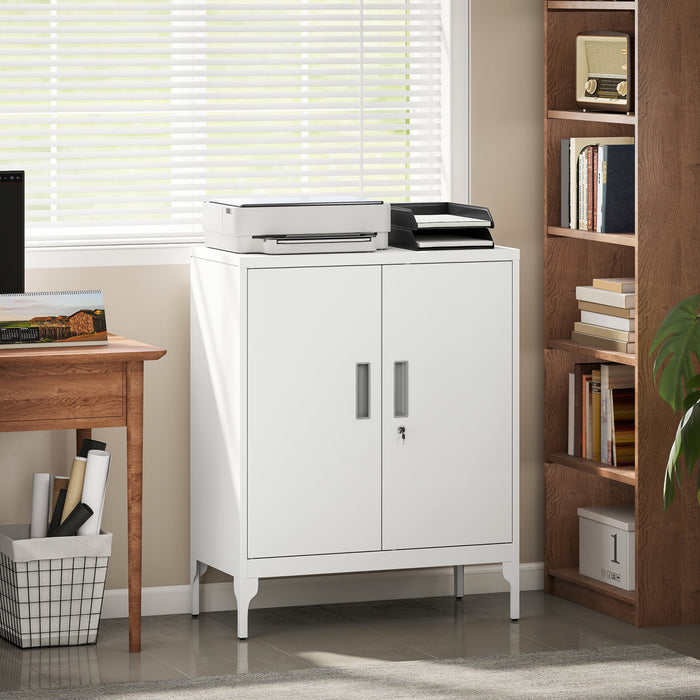 HOMCOM Metal Storage Cabinet with Lock, Steel Garage Cabinet, White
