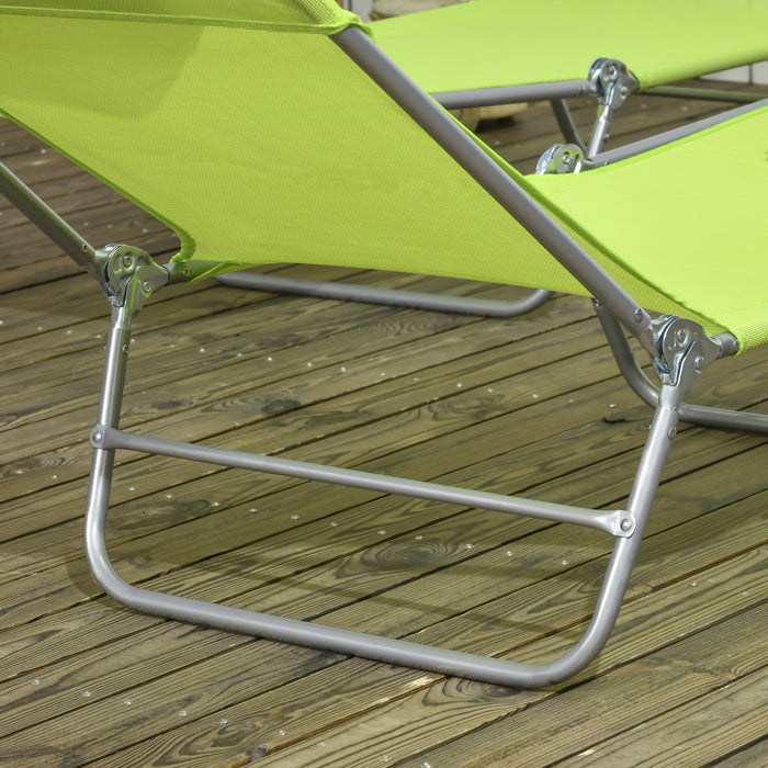 Outsunny 2-piece Folding Chaise Lounge, Reclining Sun Tanning Chairs, Green