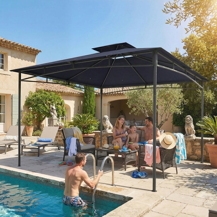 Outsunny 10' x 10' Gazebo, Soft Top Garden Gazebo w/ 2-Tier Roof, Navy Blue