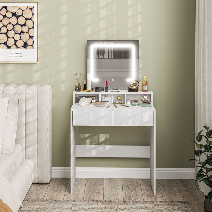 HOMCOM Makeup Vanity Desk with Mirror, 3 Colour LED Lights, Drawers, White