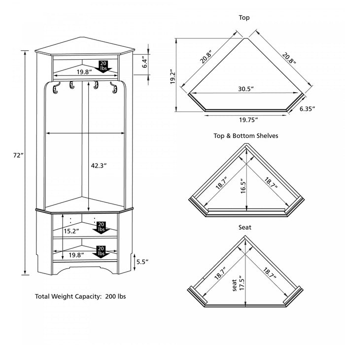 Prepac Corner Hall Tree - White