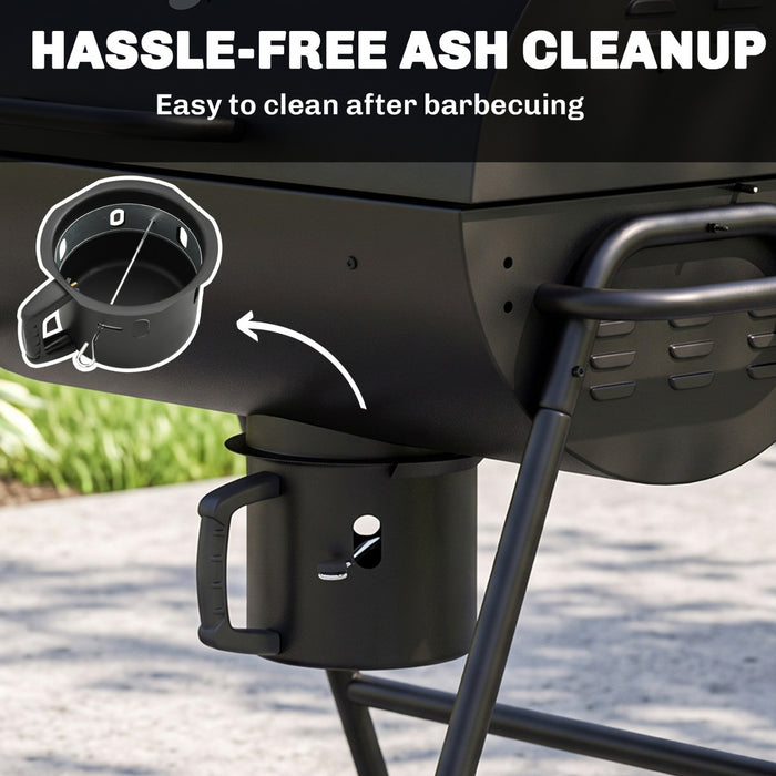 Outsunny Barrel Charcoal BBQ Smoker with 420 sq.in. Cooking Area, Outdoor Barbecue with Wheels, Ash Catcher and Built-in Thermometer for Patio Picnic, Backyard Party, Black