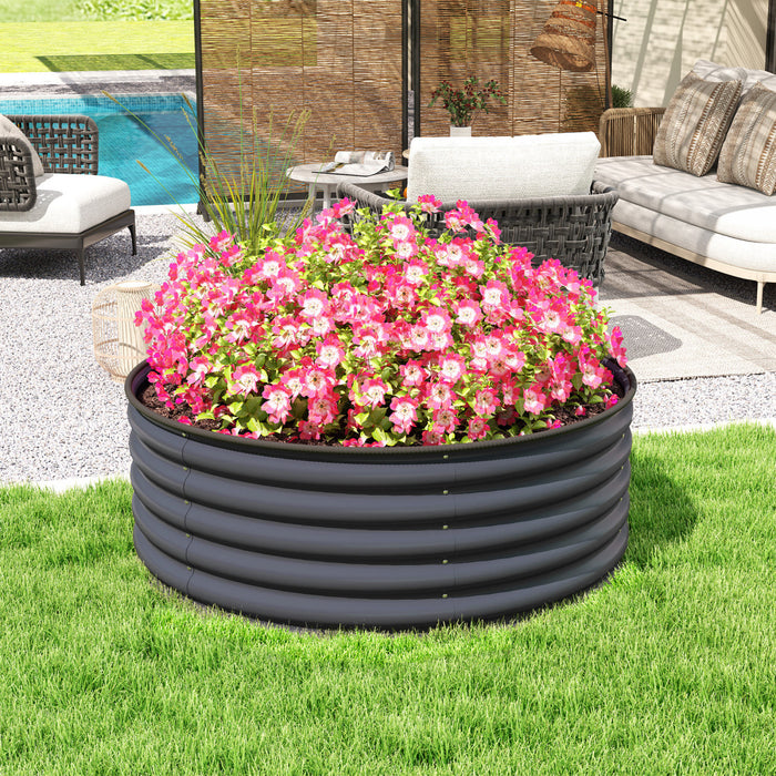 Outsunny Metal Planter, 4 x 4 x 1.5 ft Outdoor Garden Box Dark Grey
