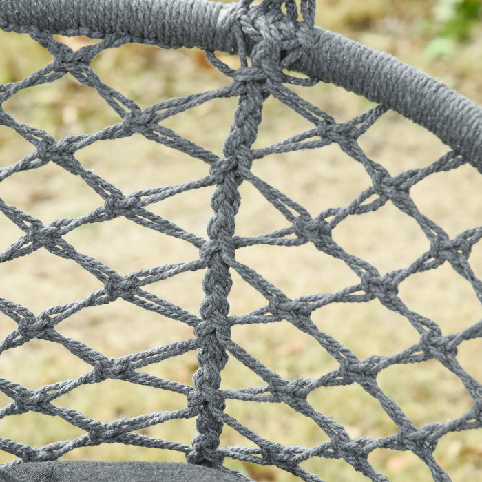 Outsunny Patio Hammock Chair 2 Seat, Hanging Rope Hammock Swing With Metal Frame And Cushion, Large Macrame Seat For Indoor And Outdoor 704 Lbs Capacity, Dark Grey