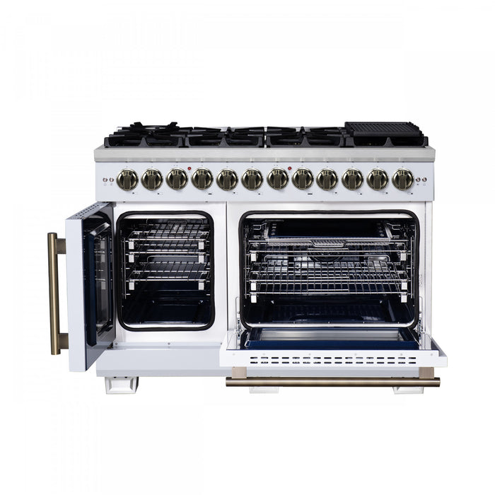 Forno Capriasca 48\" French Door Dual Fuel Range, White, 6.58 cu. ft. - FFSGS6387-48WHT