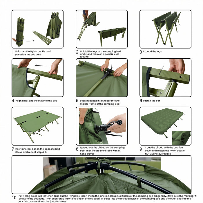 Outsunny Camping Cot Tent Portable Folding Outdoor Elevated Combo, Green