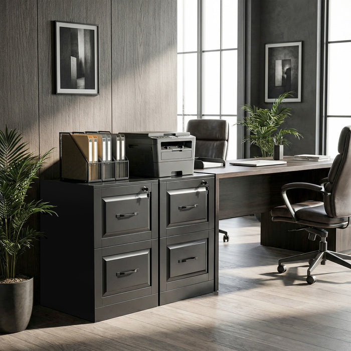 HOMCOM 2 Drawer File Cabinet with Lock, Vertical Filing Cabinet, Black