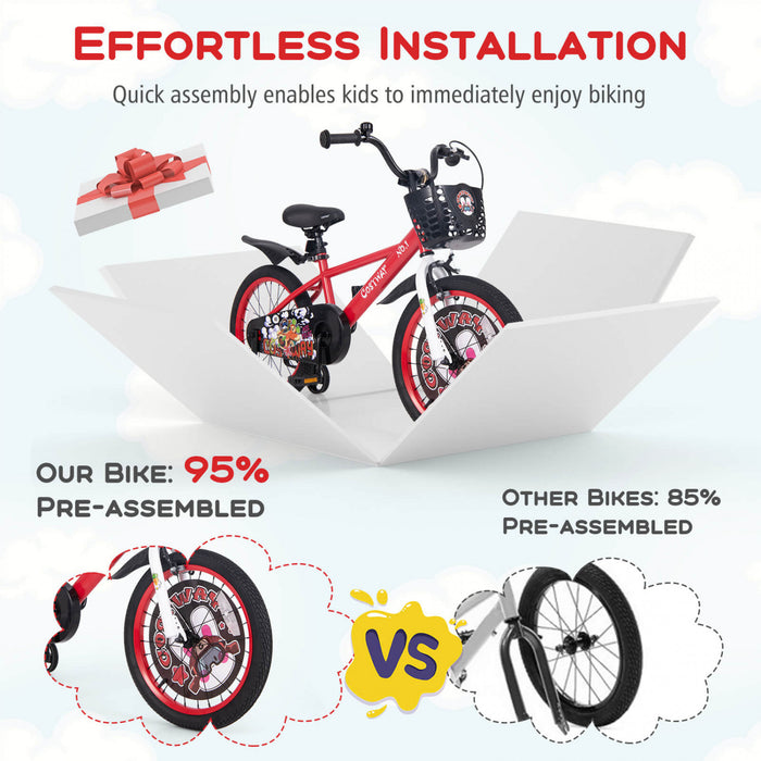 Costway 18\" Kid's Bike For 4-8 With Height-adjustable Handlebar & Saddle Handbrake Red