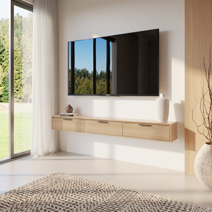 Nordika Slim 72\" Wall-Mounted TV Stand with 3 Storage Cabinets - Natural Blonde Oak