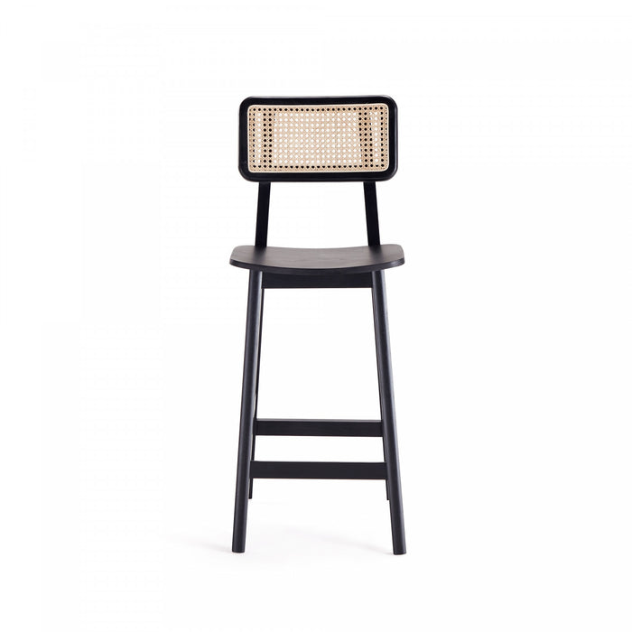 Versailles Industry Chic Cane Back Wood Counter Stool in Black and Natural - Set of 3