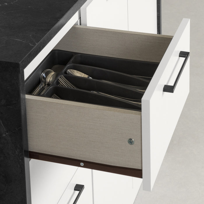 Myro Kitchen Island With Storage - Faux Black Stone And White 