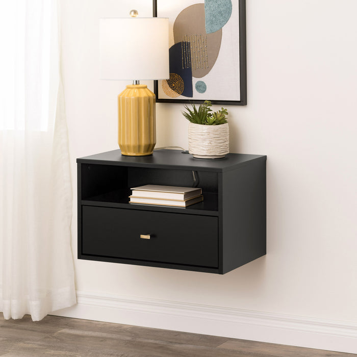 1-drawer Floating Nightstand - Black