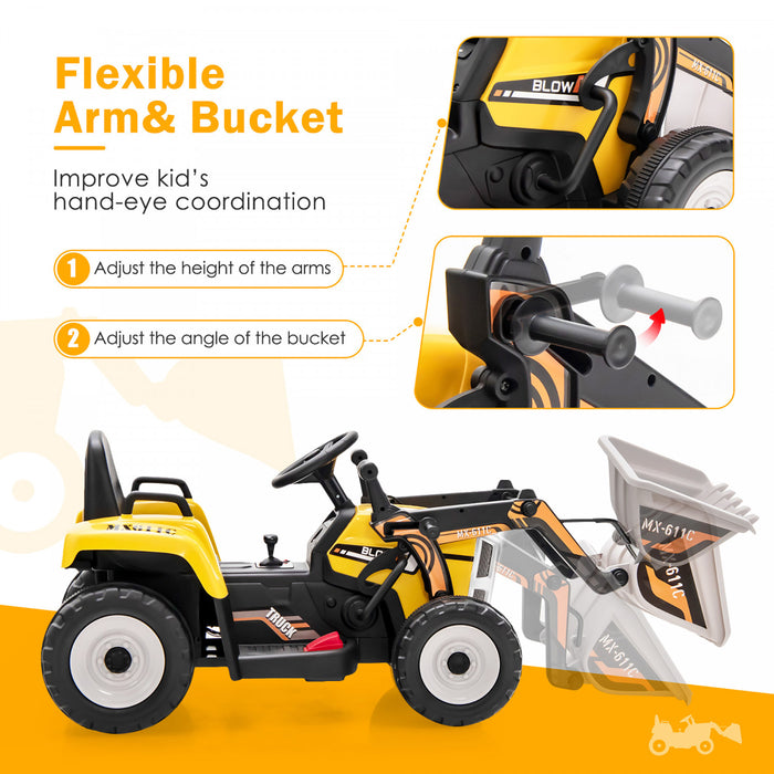 Costway Kids Ride On Excavator Digger 12v Electric Tractor Rc W/ Digging Bucket Yellow