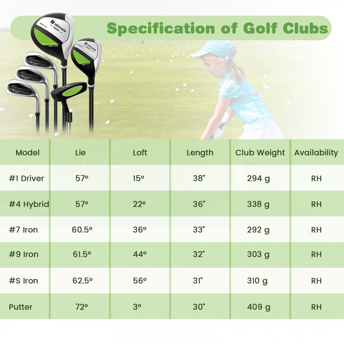 Ultimate Junior Complete Golf Club Set For Kids Age 11-13 Years Old Golf Practice Set Green