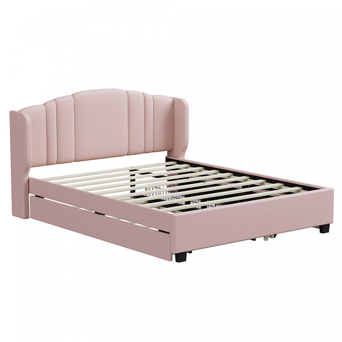 Jean Upholstered Platform Bed with Wingback Headboard and Storage Drawers,Queen Size,Pink Queen Bed