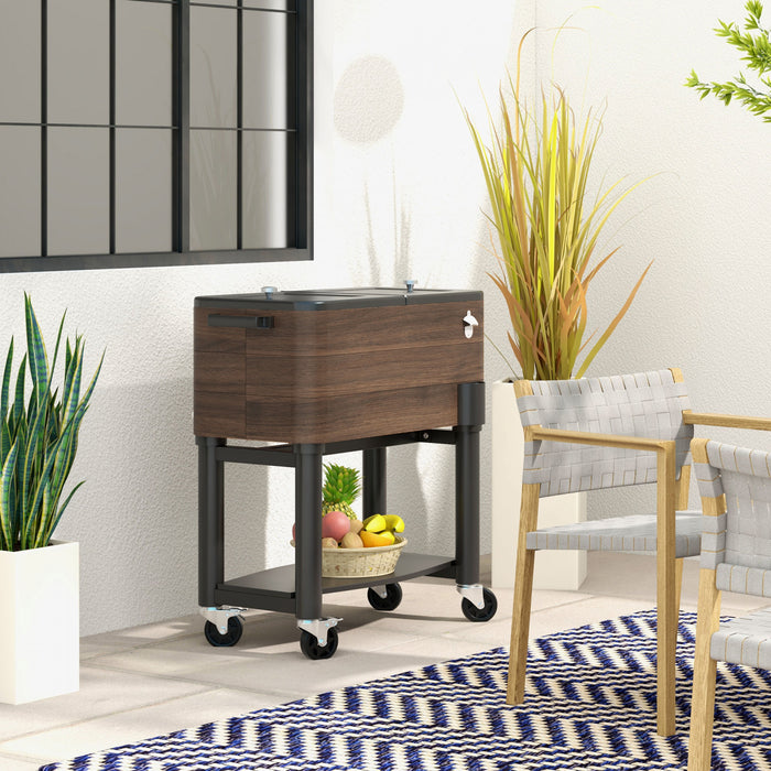 Outsunny Patio Cooler Cart, 60qt Outdoor Cooler with Locking Wheels, Brown