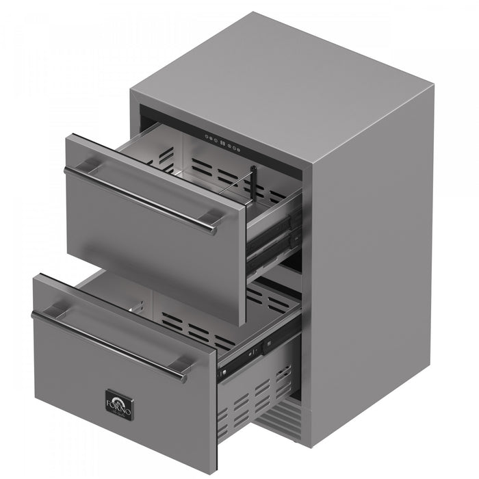 Forno Como 24-Inch Drawer Refrigerator, Stainless Steel, Outdoor/Indoor, 4.87 cu.ft. - FDROD1611-24S