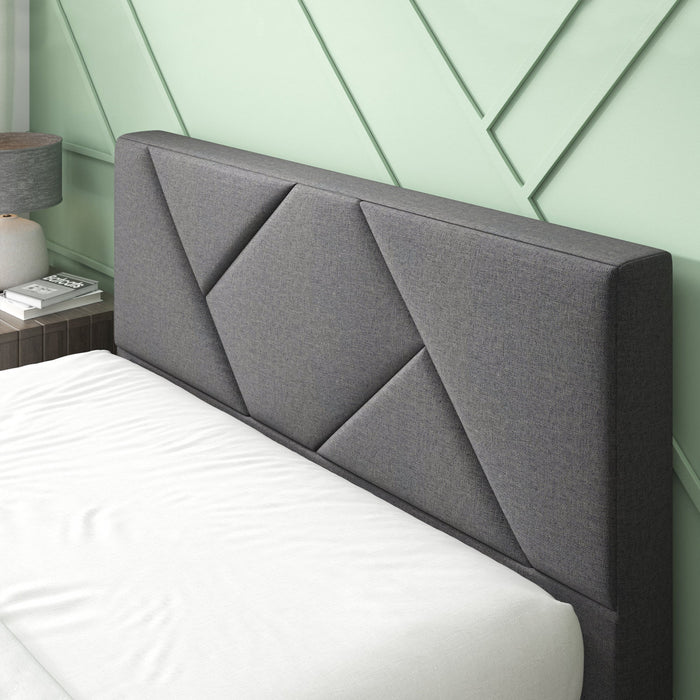 Judy Upholstered Platform Bed with Headboard in Dark Grey - King Size
