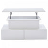 Ethan Lift-Top Coffee Table with LED Lighting and Storage Drawers,White | Ethan table basse relevable – table avec eclairage LED et tiroirs de rangement, blanc