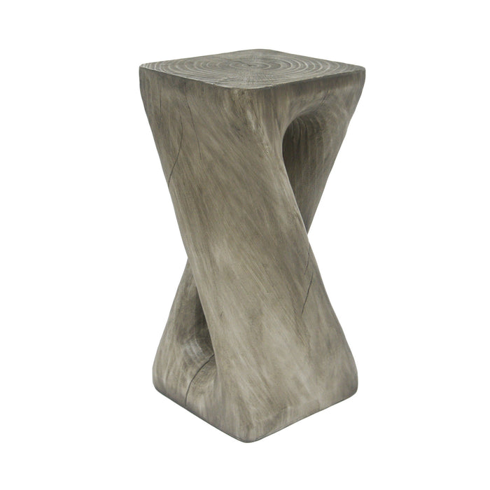 Cade 26.80\" Twisted Square MGO Accent Table, Unique Natural Wood Grain Indoor Side Table, Grey