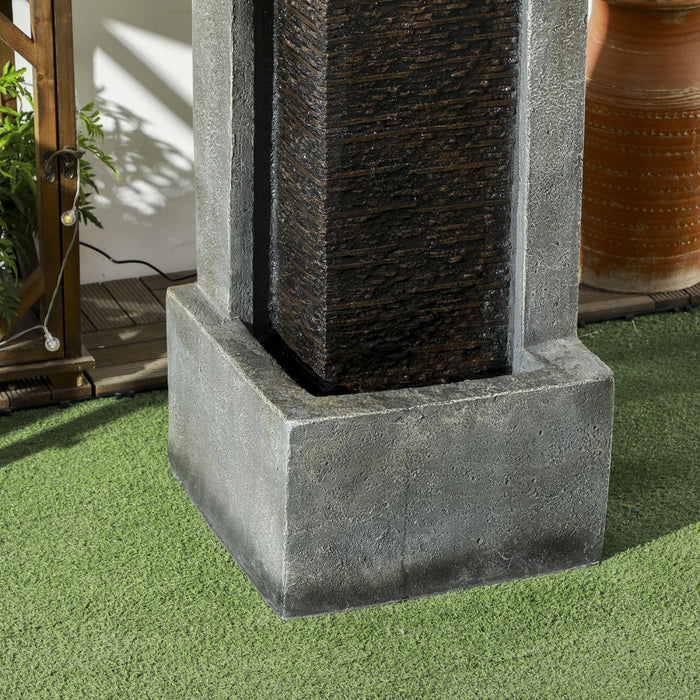 Outsunny 5-tier Outdoor Fountain W/ Led Lights, Resin Waterfall Fountain