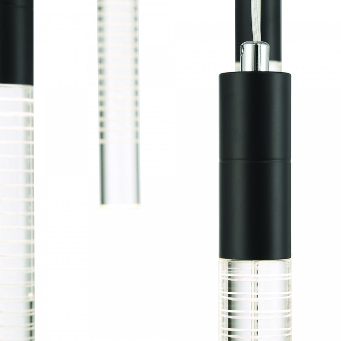 Celine 13 Light Integrated Led Chandelier, Black With Laser Lined Glass Rods