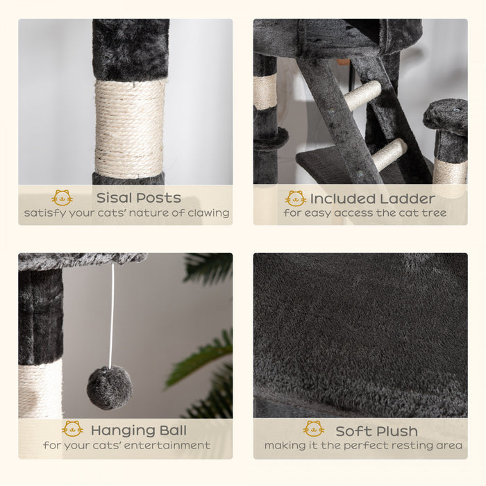 Pawhut 94\"-102\" Huge Cat Tree Ceiling High Cat Condo Scratching Post Activity Center Multi-level Play House Dark Grey